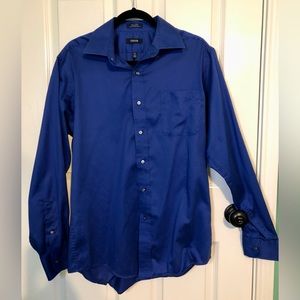 Izod Electric Blue Mens Button Down Dress Shirt Size Large Slim Fit 16 34/35